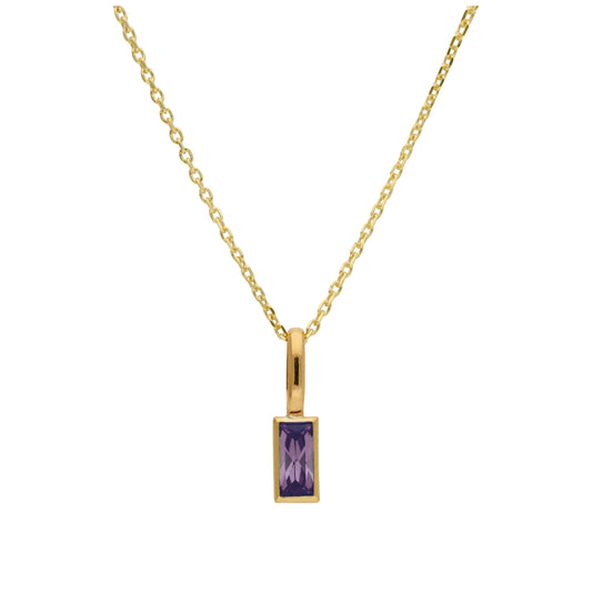 9ct Gold Baguette Amethyst CZ Necklace 16 - 20 Inches