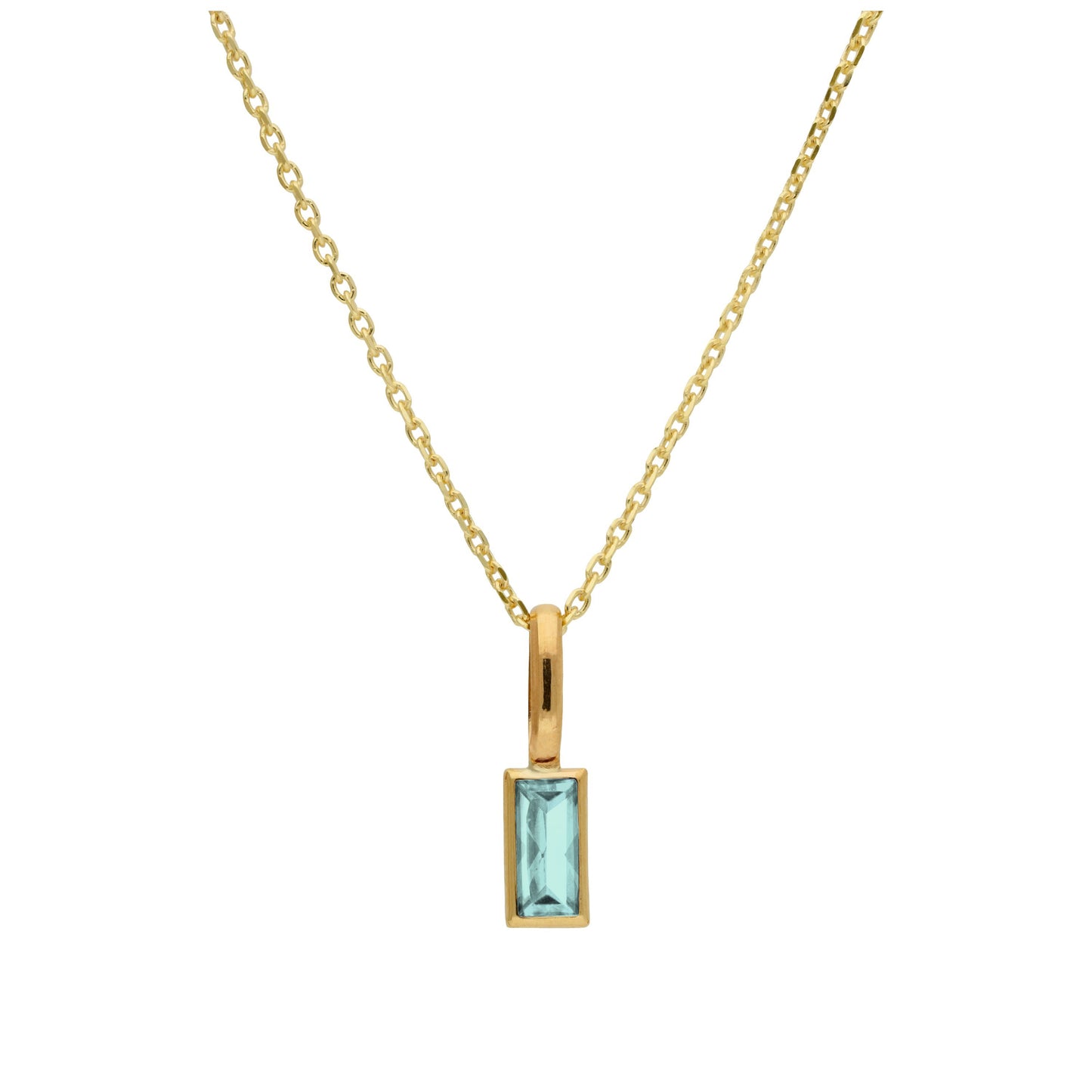 9ct Gold Baguette Aquamarine CZ Necklace 16 - 20 Inches