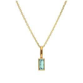 9ct Gold Baguette Aquamarine CZ Necklace 16 - 20 Inches