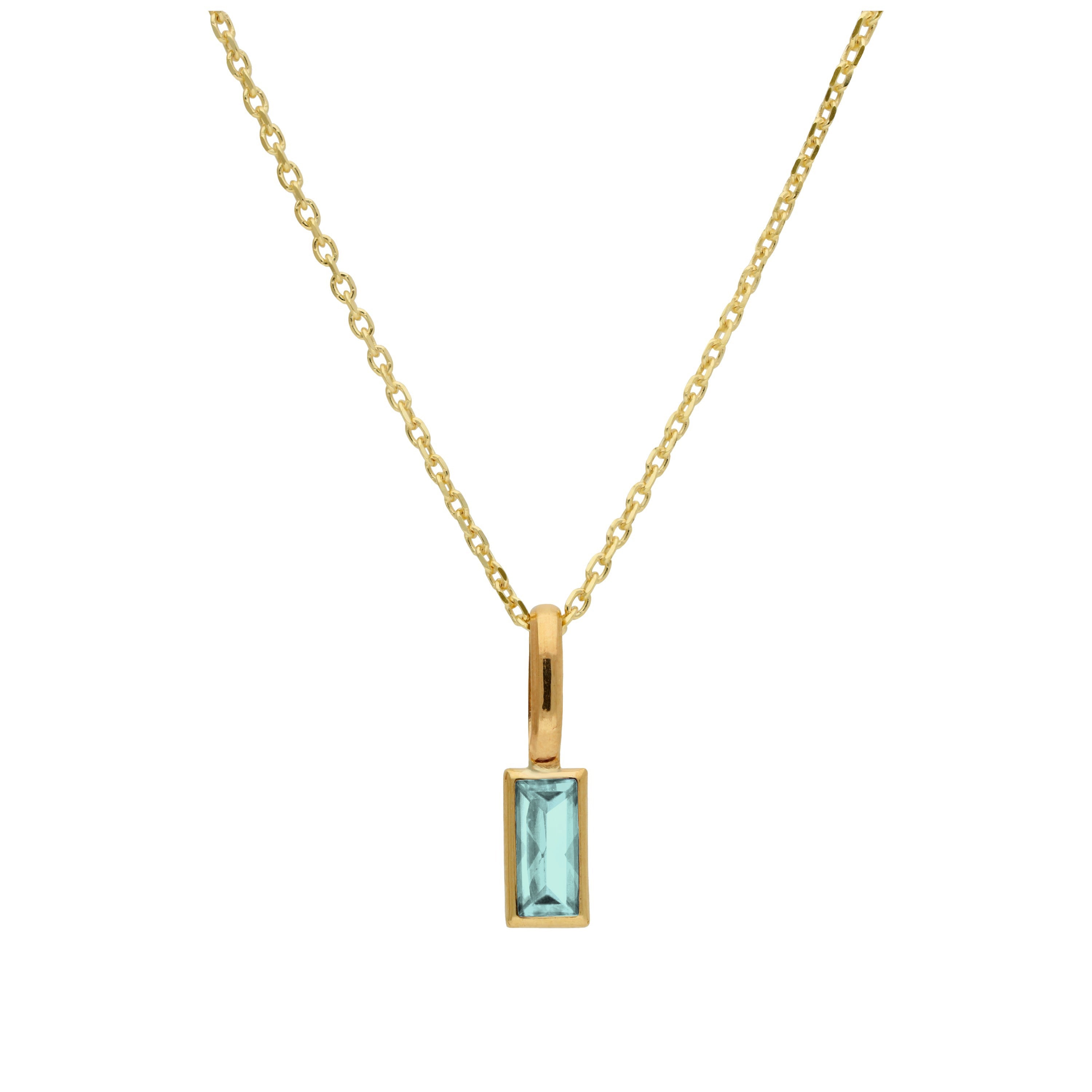 9ct Gold Baguette Aquamarine CZ Necklace 16 - 20 Inches