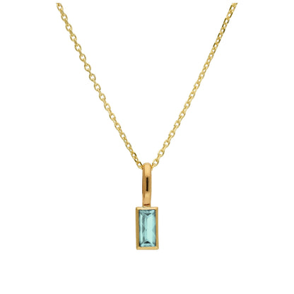 9ct Gold Baguette Aquamarine CZ Necklace 16 - 20 Inches