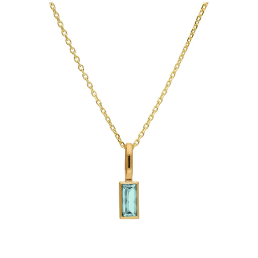 9ct Gold Baguette Aquamarine CZ Necklace 16 - 20 Inches