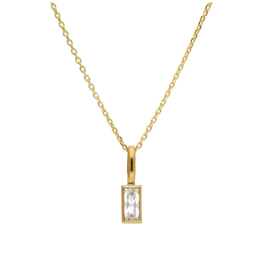 9ct Gold Baguette Clear CZ Necklace 16 - 20 Inches