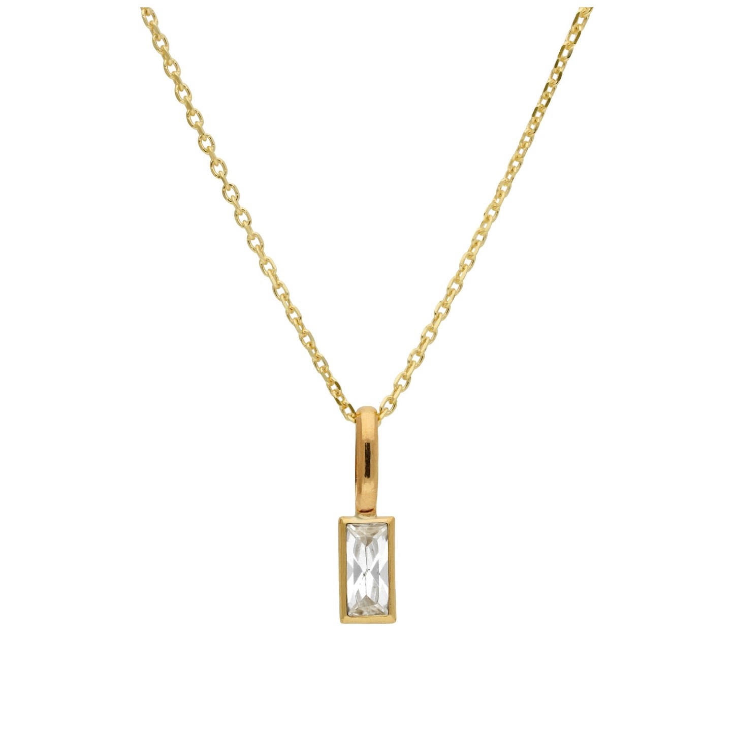 9ct Gold Baguette Clear CZ Necklace 16 - 20 Inches