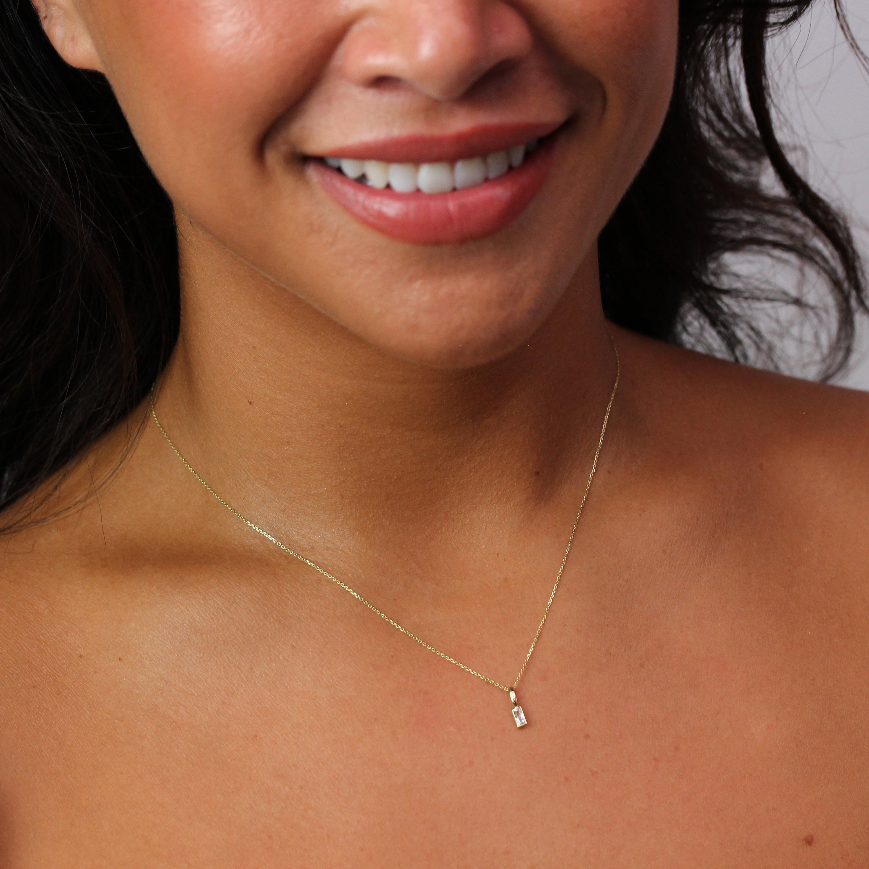 9ct Gold Baguette Clear CZ Necklace 16 - 20 Inches