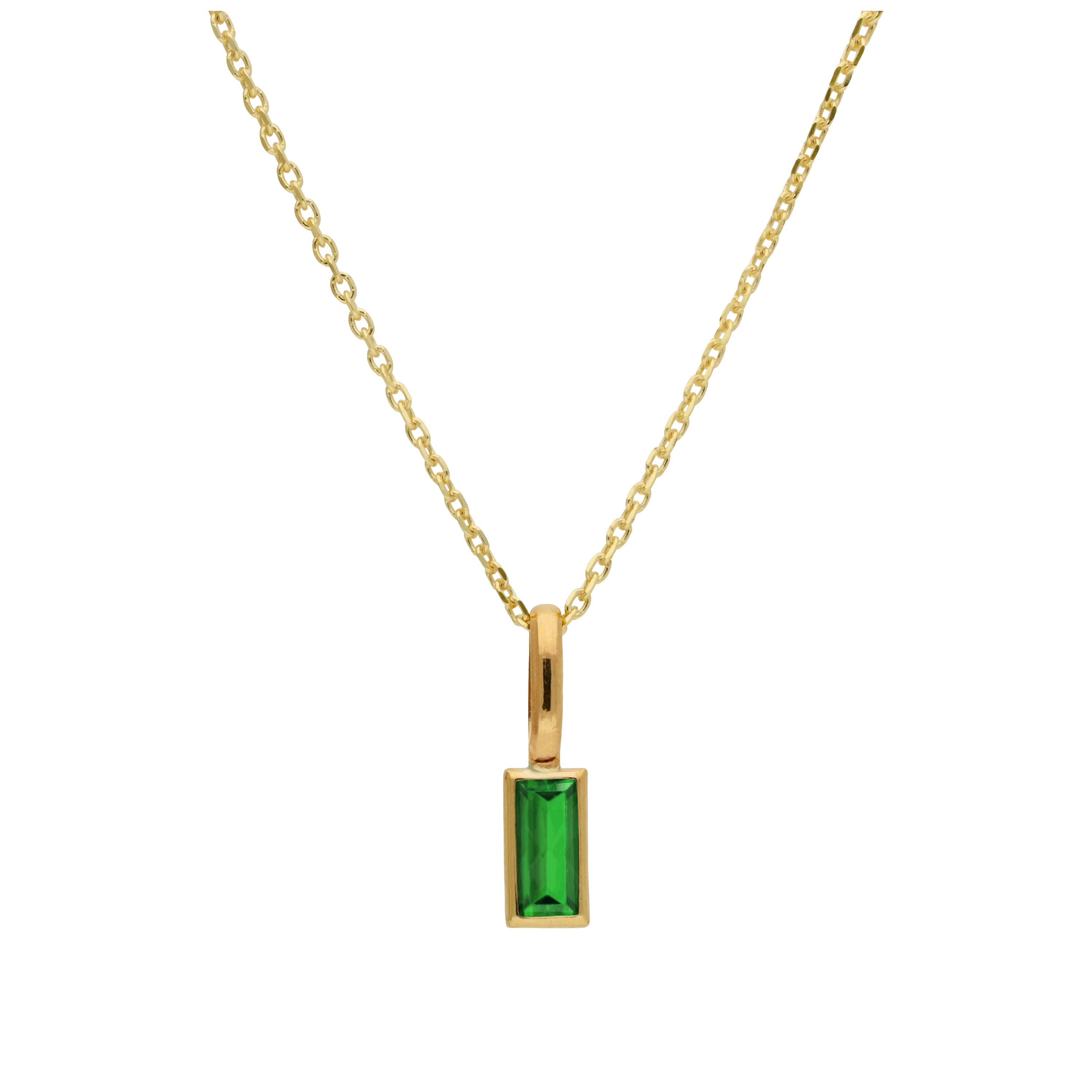 9ct Gold Baguette Emerald CZ Necklace 16 - 20 Inches