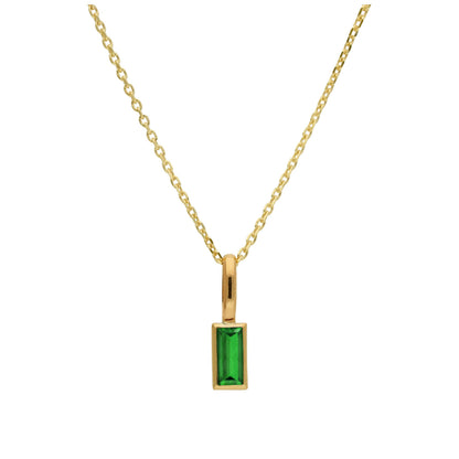 9ct Gold Baguette Emerald CZ Necklace 16 - 20 Inches