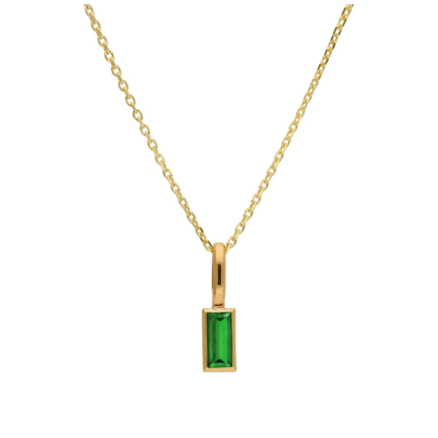 9ct Gold Baguette Emerald CZ Necklace 16 - 20 Inches