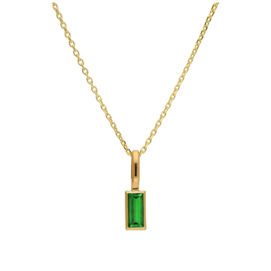 9ct Gold Baguette Emerald CZ Necklace 16 - 20 Inches