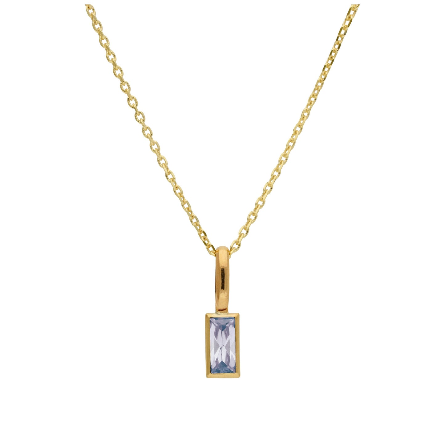 9ct Gold Baguette Alexandrite CZ Necklace 16 - 20 Inches