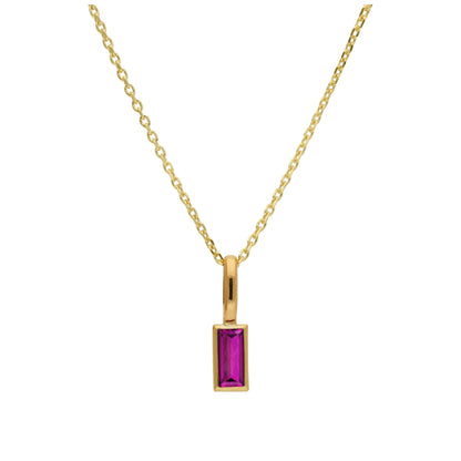 9ct Gold Baguette Ruby CZ Necklace 16 - 20 Inches