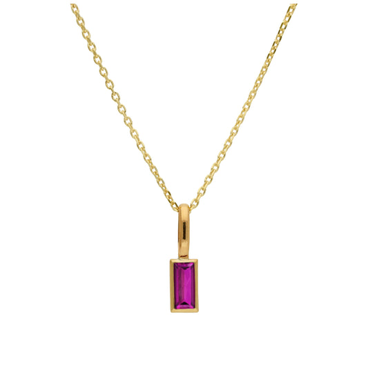 9ct Gold Baguette Ruby CZ Necklace 16 - 20 Inches