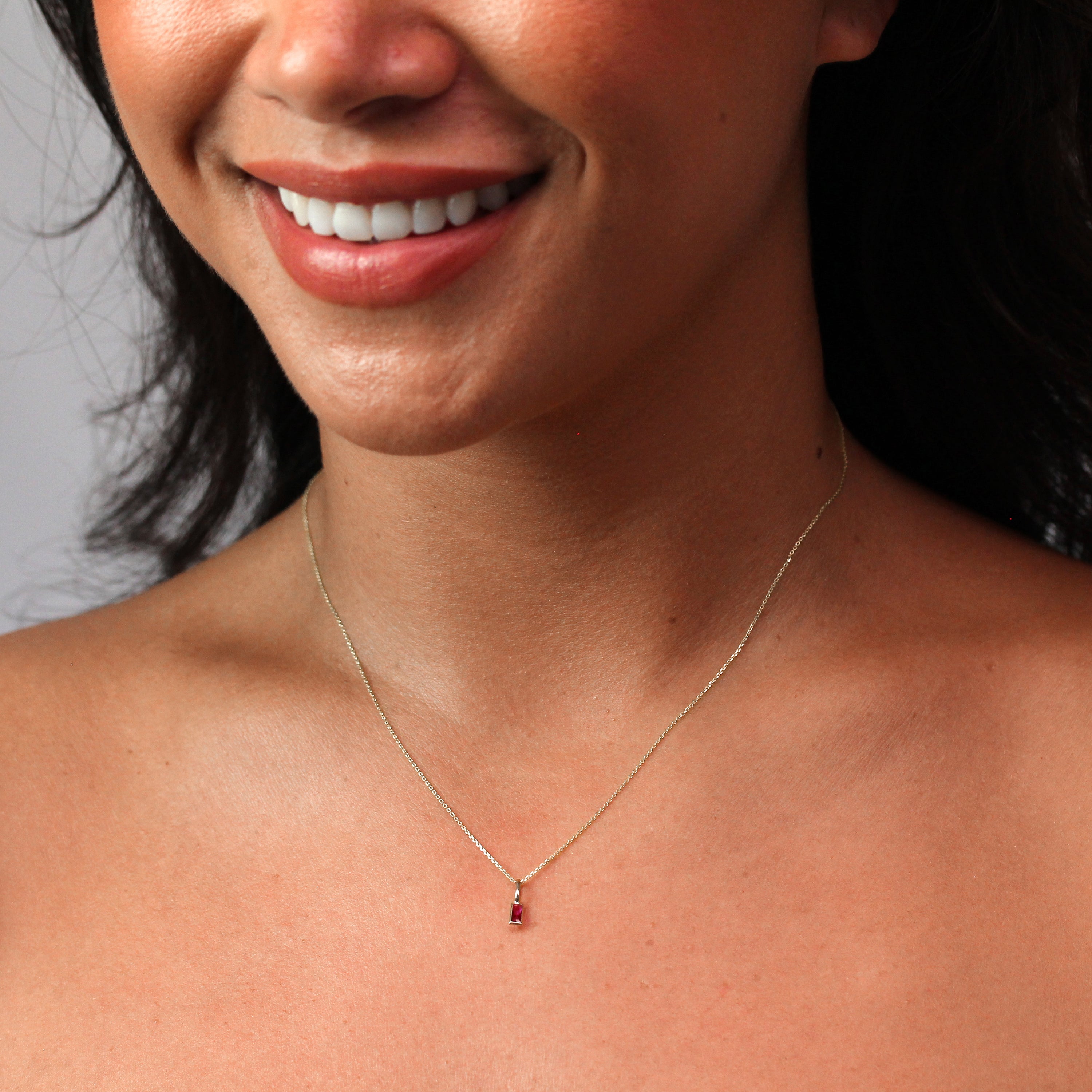9ct Gold Baguette Ruby CZ Necklace 16 - 20 Inches