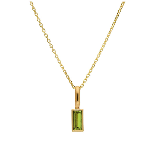 9ct Gold Baguette Peridot CZ Necklace 16 - 20 Inches