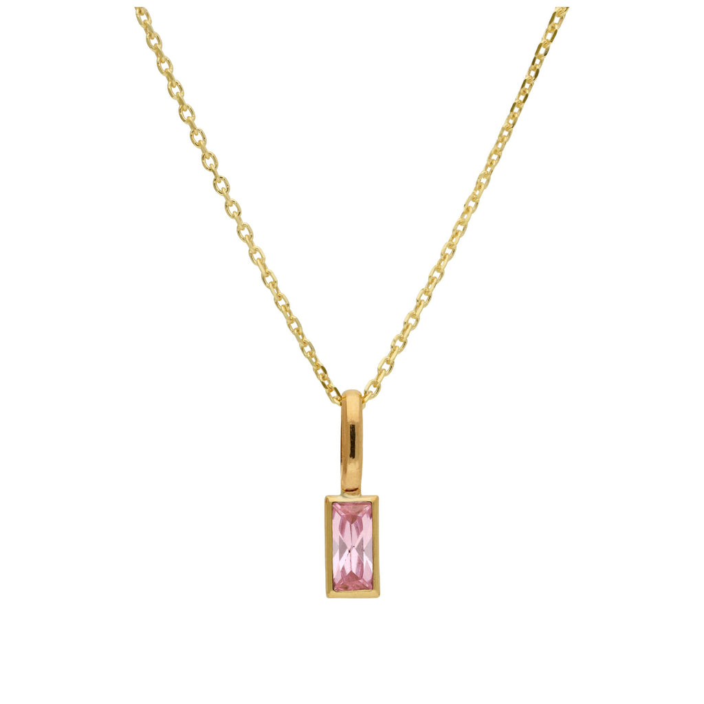 9ct Gold Baguette Tourmaline CZ Necklace 16 - 20 Inches