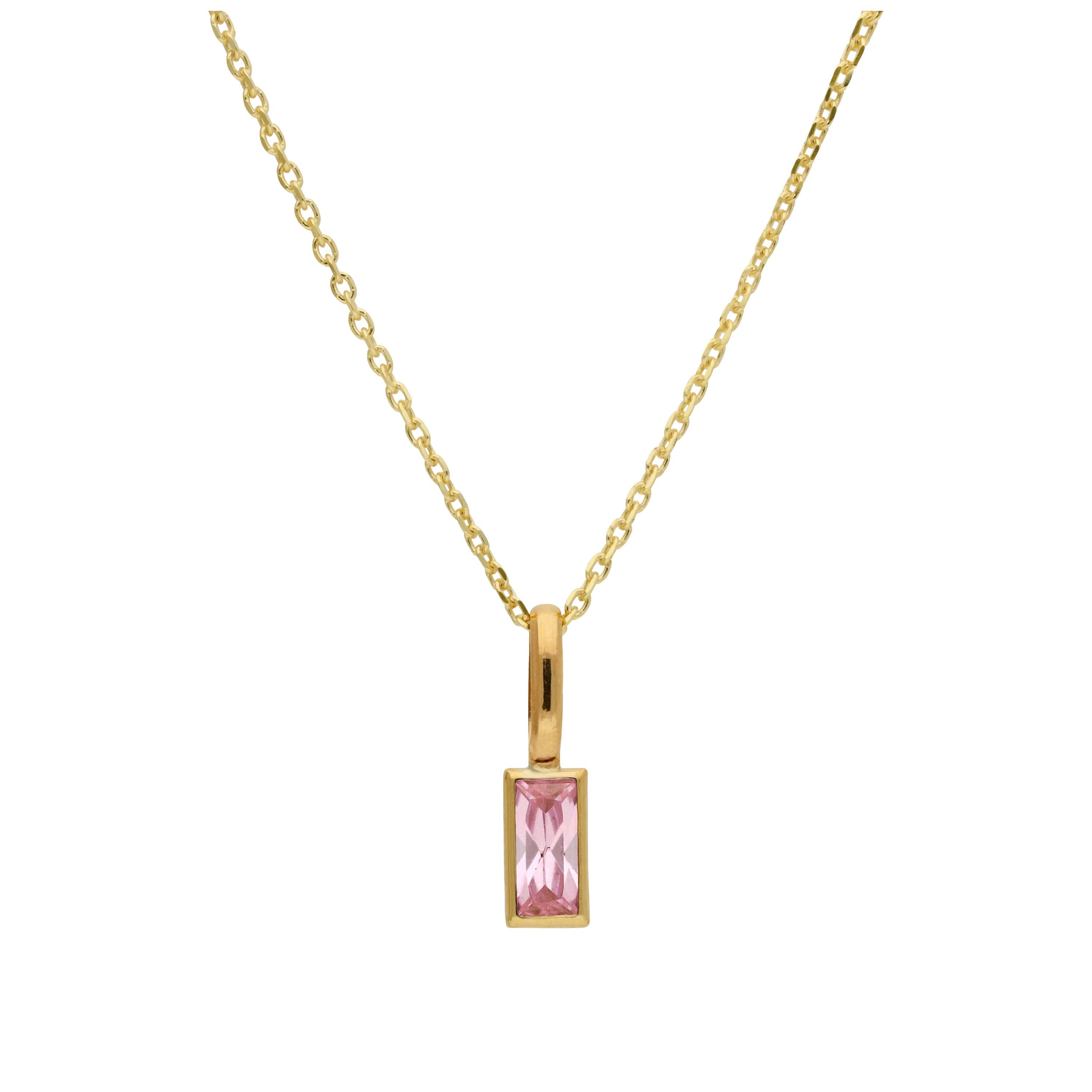 9ct Gold Baguette Tourmaline CZ Necklace 16 - 20 Inches