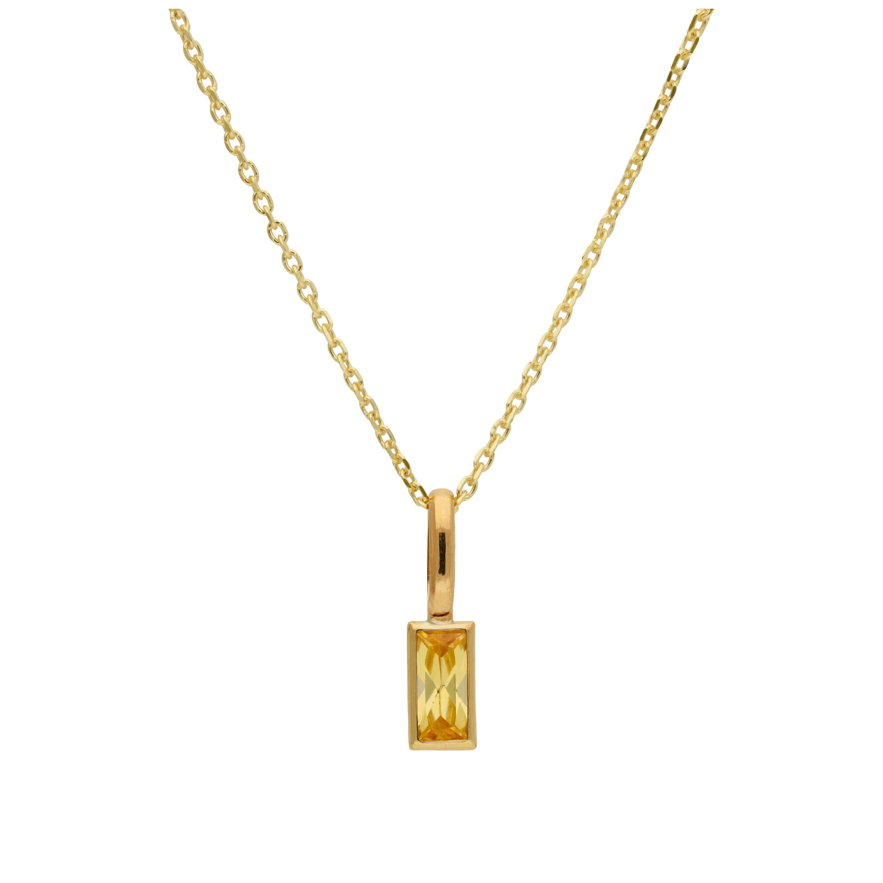 9ct Gold Baguette Citrine CZ Necklace 16 - 20 Inches