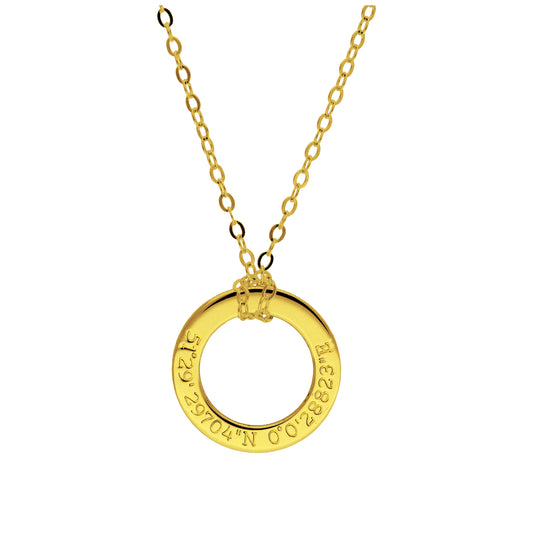 Maßgefertigt Vergoldet Sterlingsilber Koordinaten Kreis Halskette 40,5 - 71cm