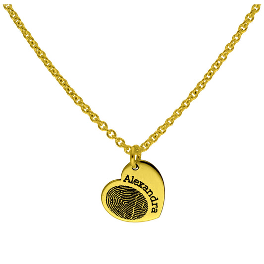 Bespoke Gold Plated Sterling Silver Fingerprint Heart Name Necklace 16 - 24 Inches