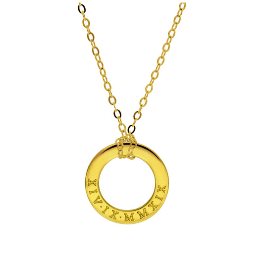 Bespoke Gold Plated Sterling Silver Roman Numeral Circle Necklace 16 - 28 Inches