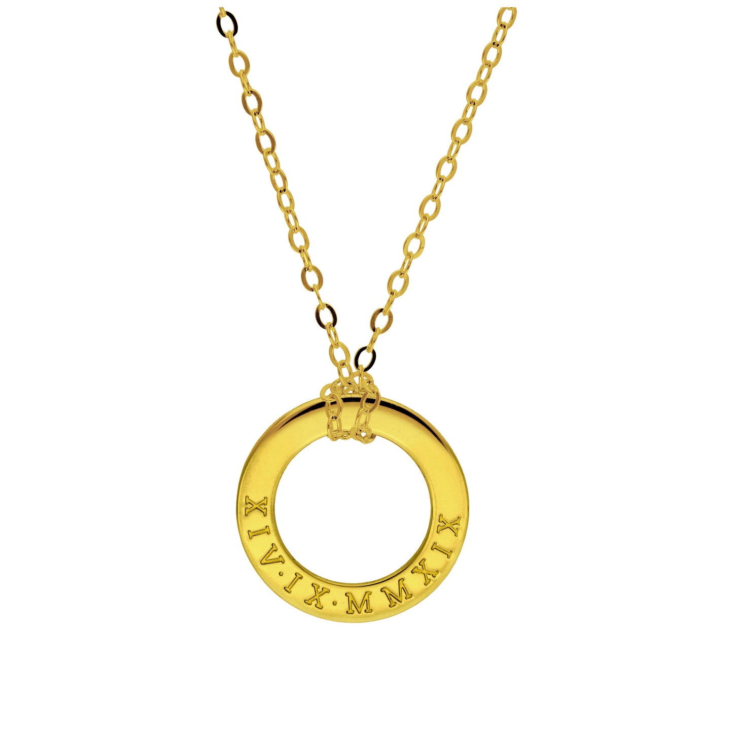 Maßgefertigt Vergoldet Sterlingsilber Römisch Ziffern Kreis Halskette 40,5 - 71cm