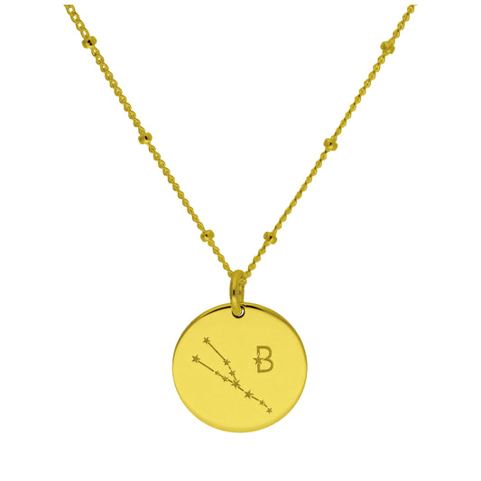 Bespoke Gold Plated Sterling Silver Taurus Constellation & Initial Necklace 12-24 Inch