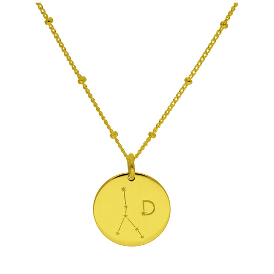 Bespoke Gold Plated Sterling Silver Cancer Constellation & Initial Necklace 12-24 Inch