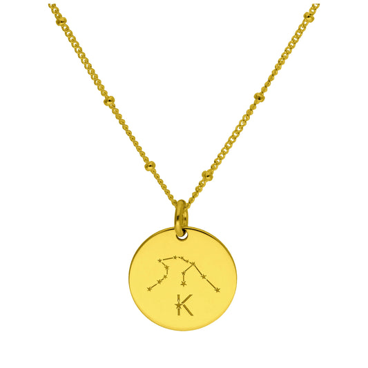 Bespoke Gold Plated Sterling Silver Aquarius Constellation & Initial Necklace 12-24 Inch