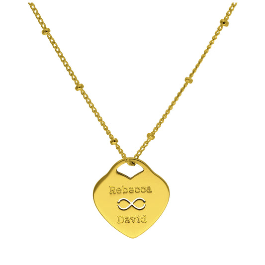 Bespoke Gold Plated Sterling Silver Infinity Name Heart Necklace Adjustable 12-24 Inches