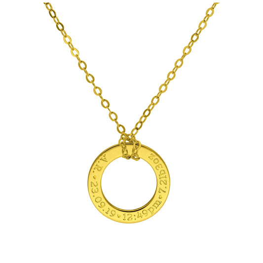 Bespoke Gold Plated Sterling Silver New Baby Circle Necklace 16-28 Inches