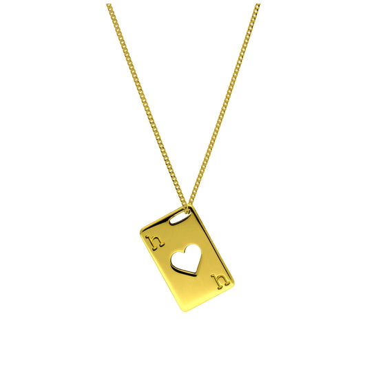 Bespoke Gold Plated Sterling Silver Hearts Playing Card Necklace 14-32 Inches