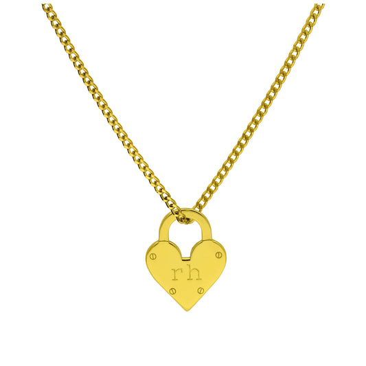 Einfach Maßgefertigt Vergoldet Sterlingsilber Initialien Herz Vorhängeschloss Halskette 40,5 - 61cm