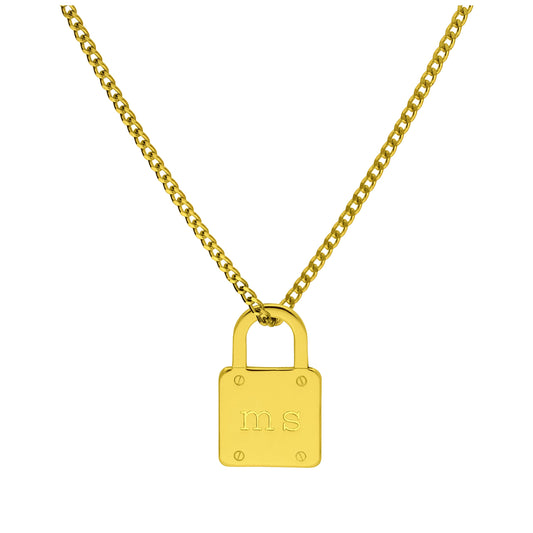 Maßgefertigt Vergoldet Sterlingsilber Initialen Vorhängeschloss Halskette 40,5 - 61cm