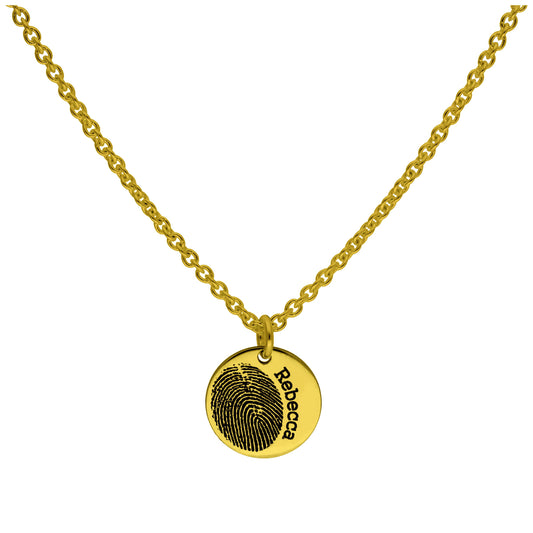 Bespoke Gold Plated Sterling Silver 14mm Fingerprint Name Necklace 16-24 Inch