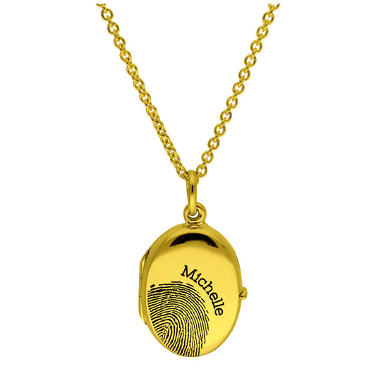 Maßgefertigt Vergoldet Sterlingsilber Fingerabdruck - Name Medaillon Halskette 40,5 - 61cm