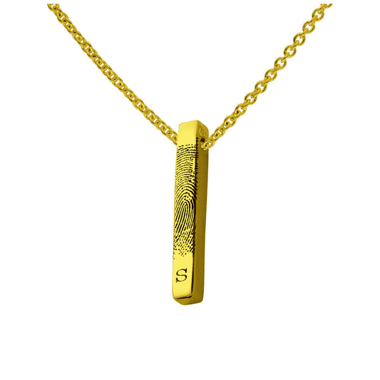 Bespoke Gold Plated Sterling Silver Fingerprint Bar Initial Necklace 16-24