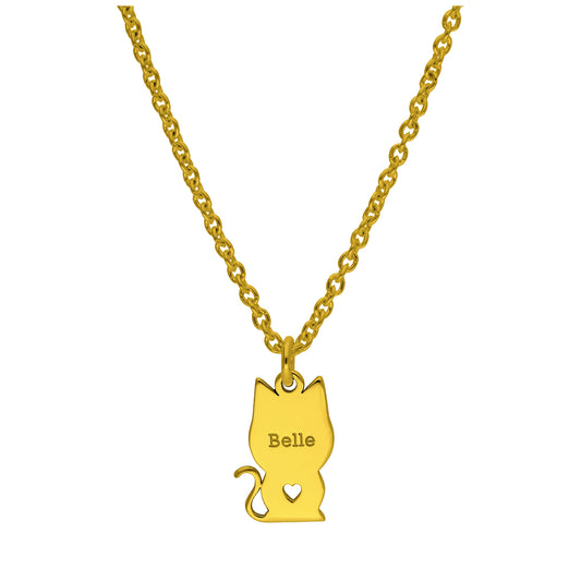 Maßgefertigt Vergoldet Sterlingsilber Katze Name Halskette 16 - 61cm