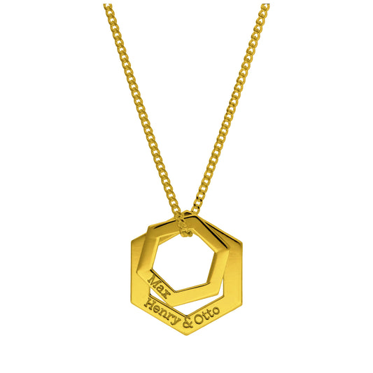 Bespoke Gold Plated Sterling Silver Double Hexagon Name Necklace 16 - 24 Inches