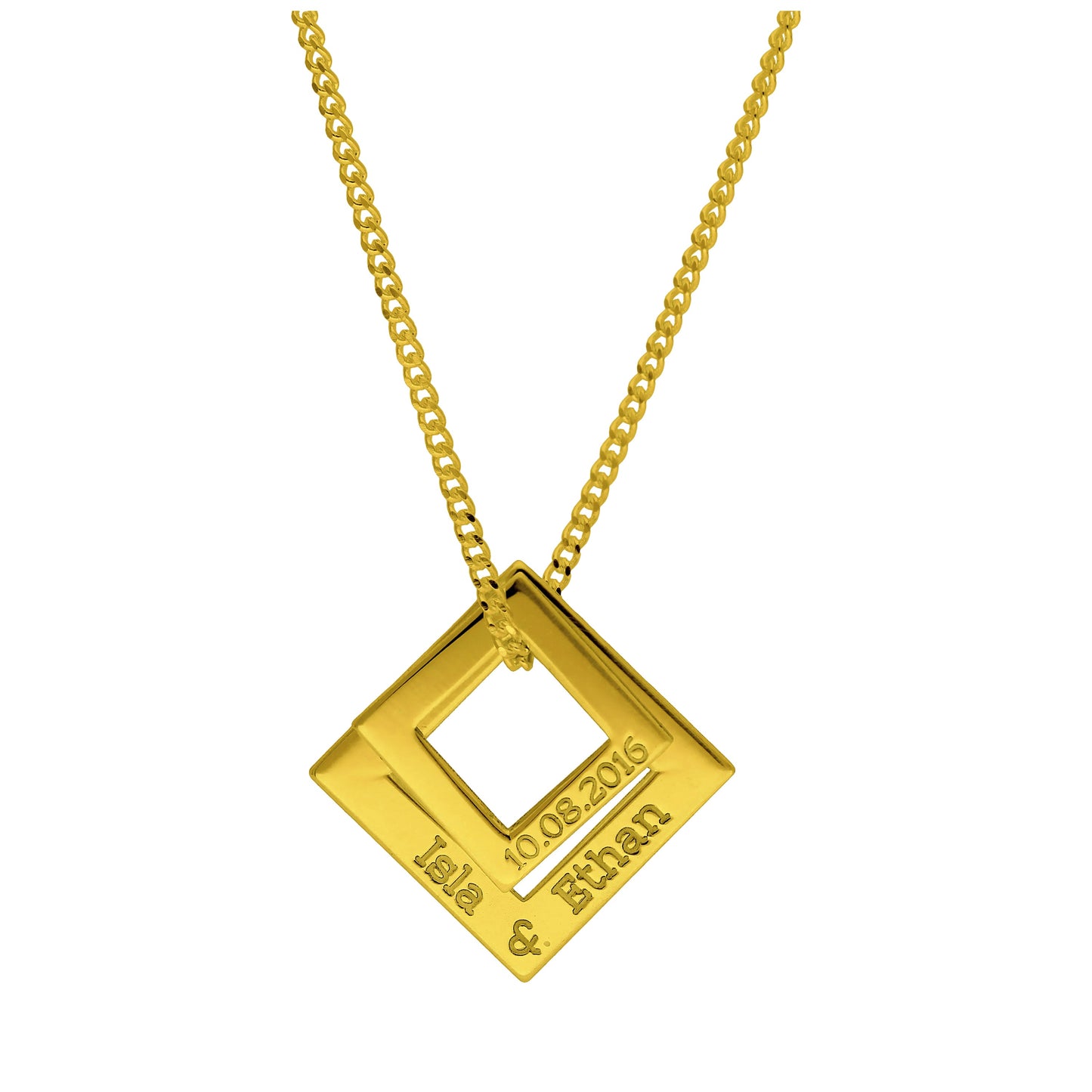Maßgefertigt Vergoldet Sterlingsilber Doppel Quadrat Name Halskette 16 - 61cm
