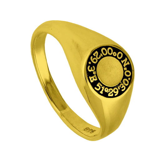 Bespoke Gold Plated Sterling Silver Coordinate Circle Signet Ring J - Z+1
