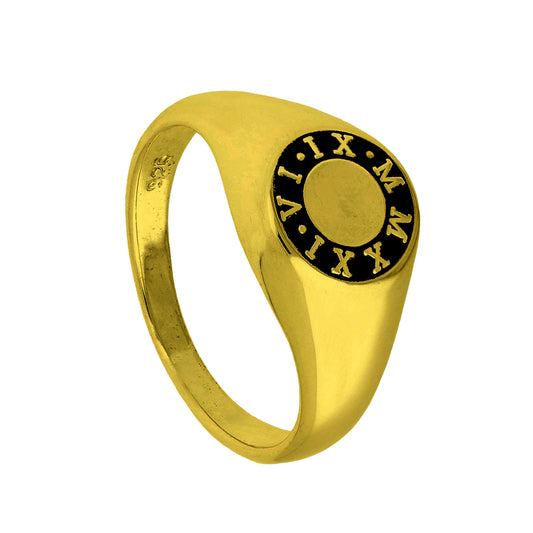 Maßgefertigt Vergoldet Sterlingsilber Römische Ziffern Kreis Siegelring J - Z+1