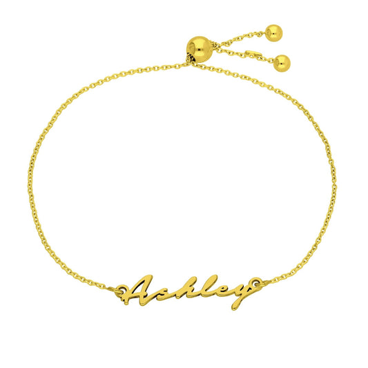 Bespoke Gold Plated Sterling Silver Signature Name Adjustable Bracelet 8 Inches - jewellerybox