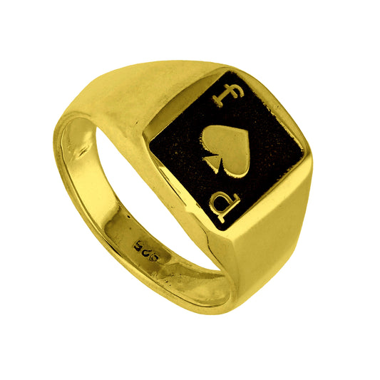 Bespoke Gold Plated Sterling Silver Spades Playing Card Signet Ring