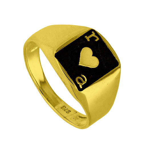 Bespoke Gold Plated Sterling Silver Hearts Playing Card Signet Ring