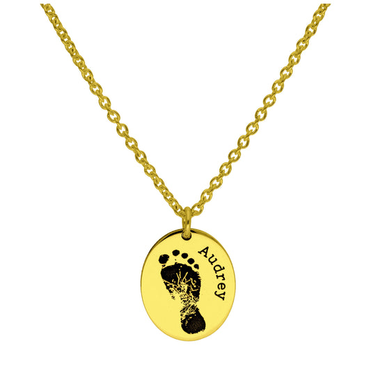 Maßgefertigt Vergoldet Sterlingsilber Fußabdruck Oval Name Halskette 16 - 61cm