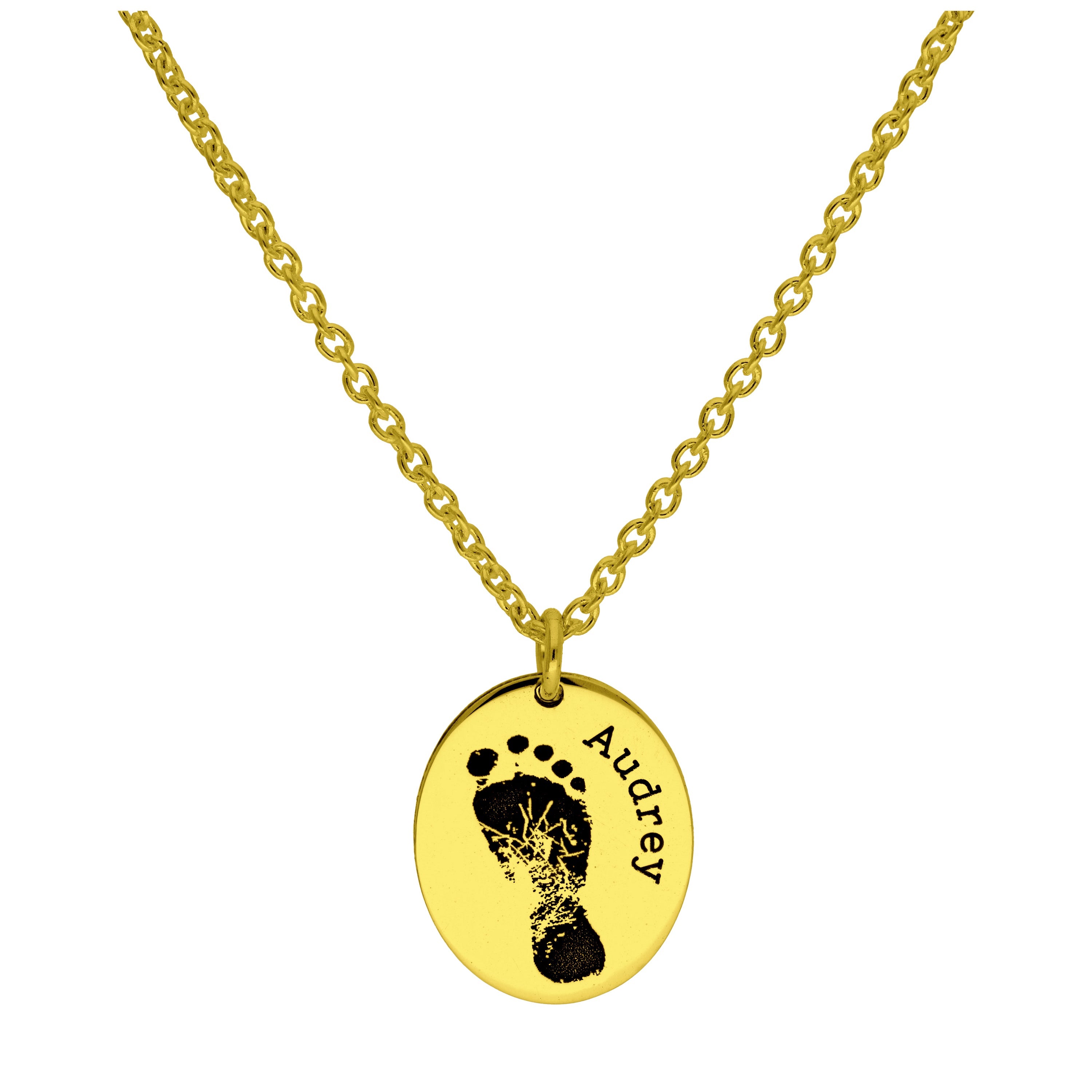 Bespoke Gold Plated Sterling Silver Footprint Oval Name Necklace 16 - 24 Inches