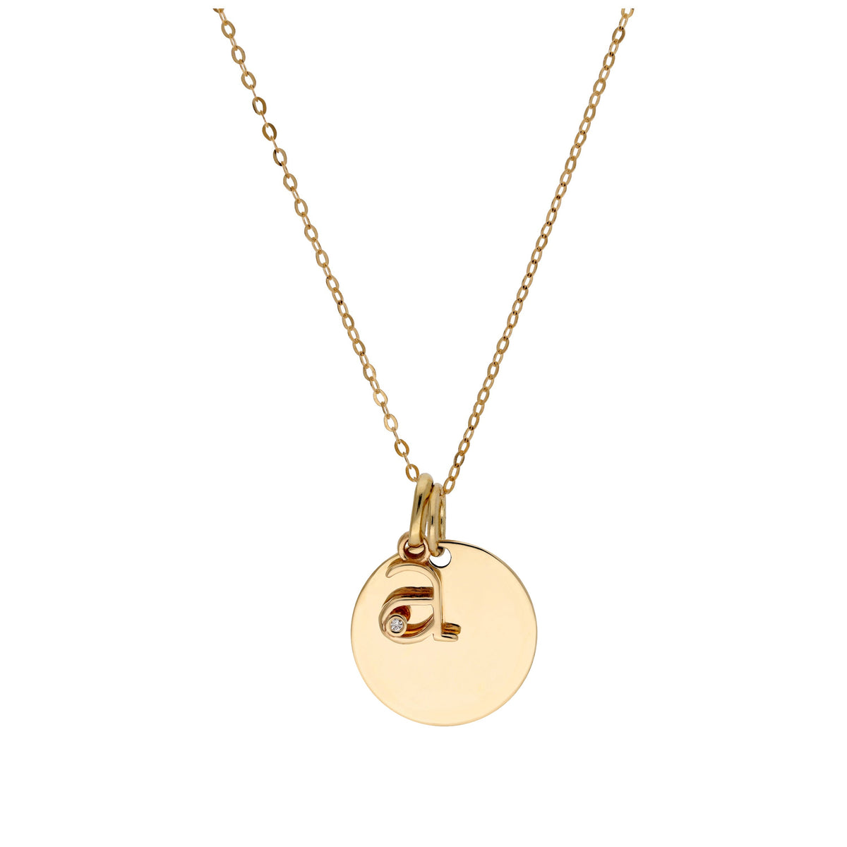 9ct Gold 0.4pts Diamond Letter A - Z & Engravable Round Tag Necklace 16 - 20 Inches