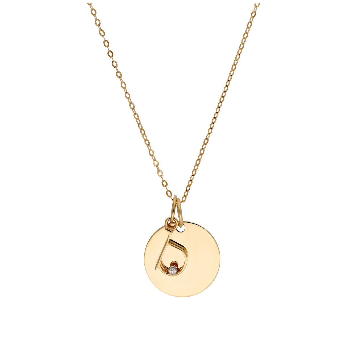 9ct Gold 0.4pts Diamond Letter A - Z & Engravable Round Tag Necklace 16 - 20 Inches