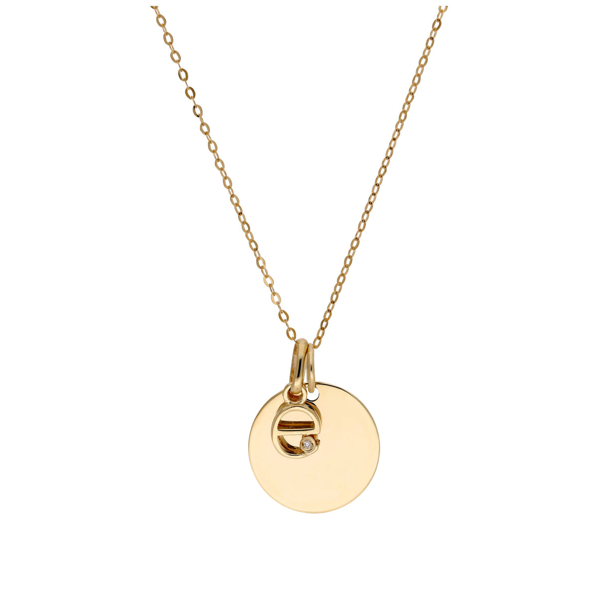 9ct Gold 0.4pts Diamond Letter A - Z & Engravable Round Tag Necklace 16 - 20 Inches