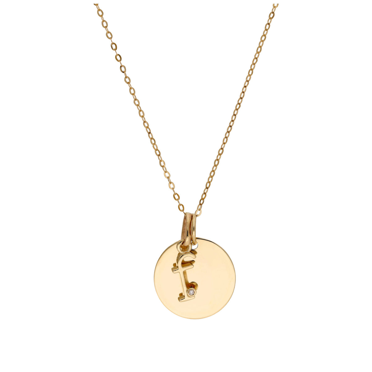 9ct Gold 0.4pts Diamond Letter A - Z & Engravable Round Tag Necklace 16 - 20 Inches